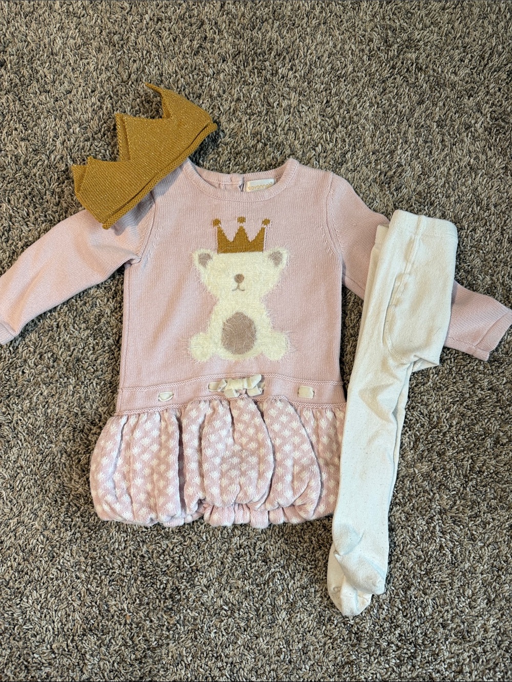 Savannah Baby Girls' Pink Knit Sweater with Gold Crown Detail